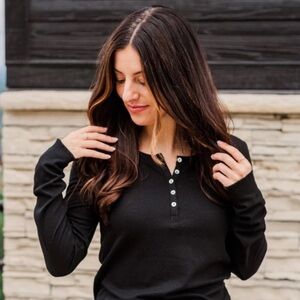 Black Long Sleeve Henley Top